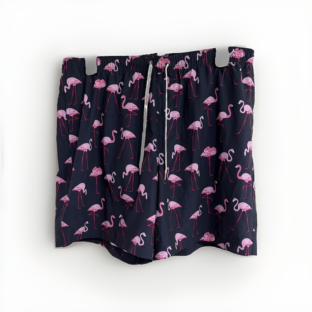 Sonoma Men's XXL Swim Trunks Navy Pink Flamingo Print Mesh Lined Drawstring W216